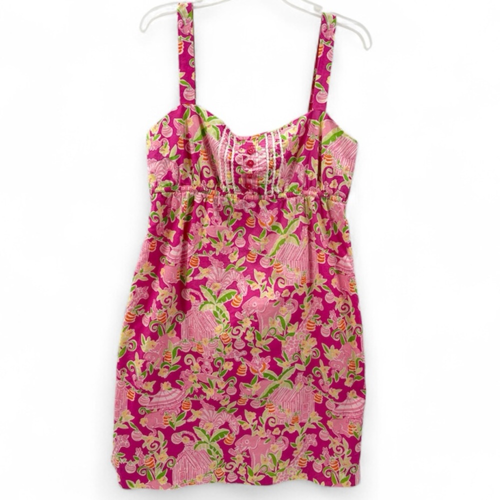 Lilly Pulitzer sz 12 Pink Animal Sleeveless Cotton Lined Mini Sun Dress Y2K